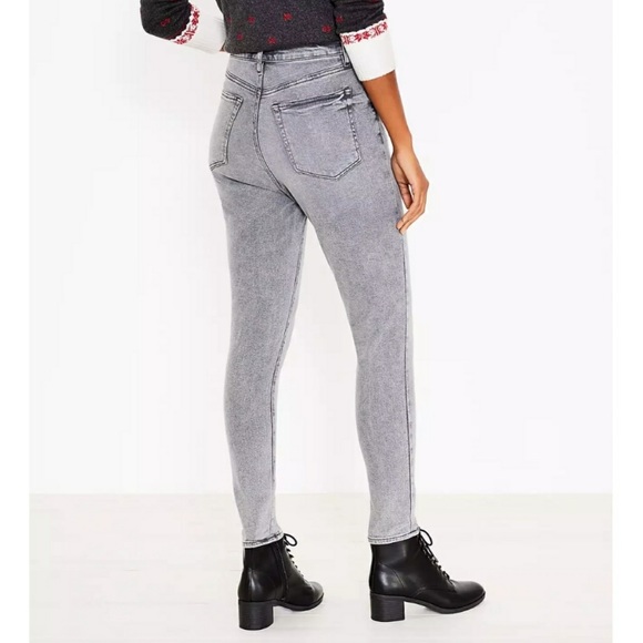 LOFT Button Front High Rise Ankle Length Skinny Jeans in Gray Size 26 - Picture 11 of 11